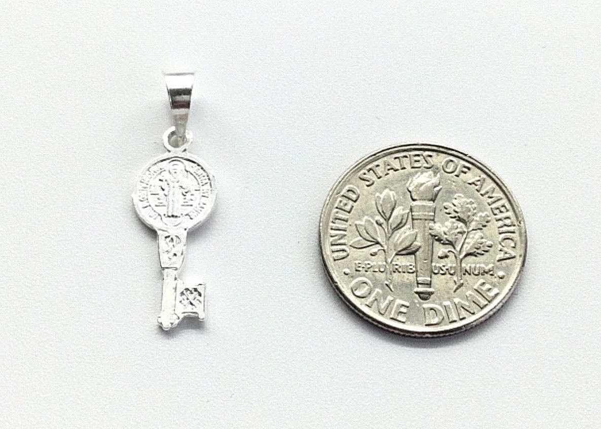 925-STERLING SILVER SAINT BENEDICT KEY/PLATA MEDALLA DE SAN BENITO LLAVE -22mm