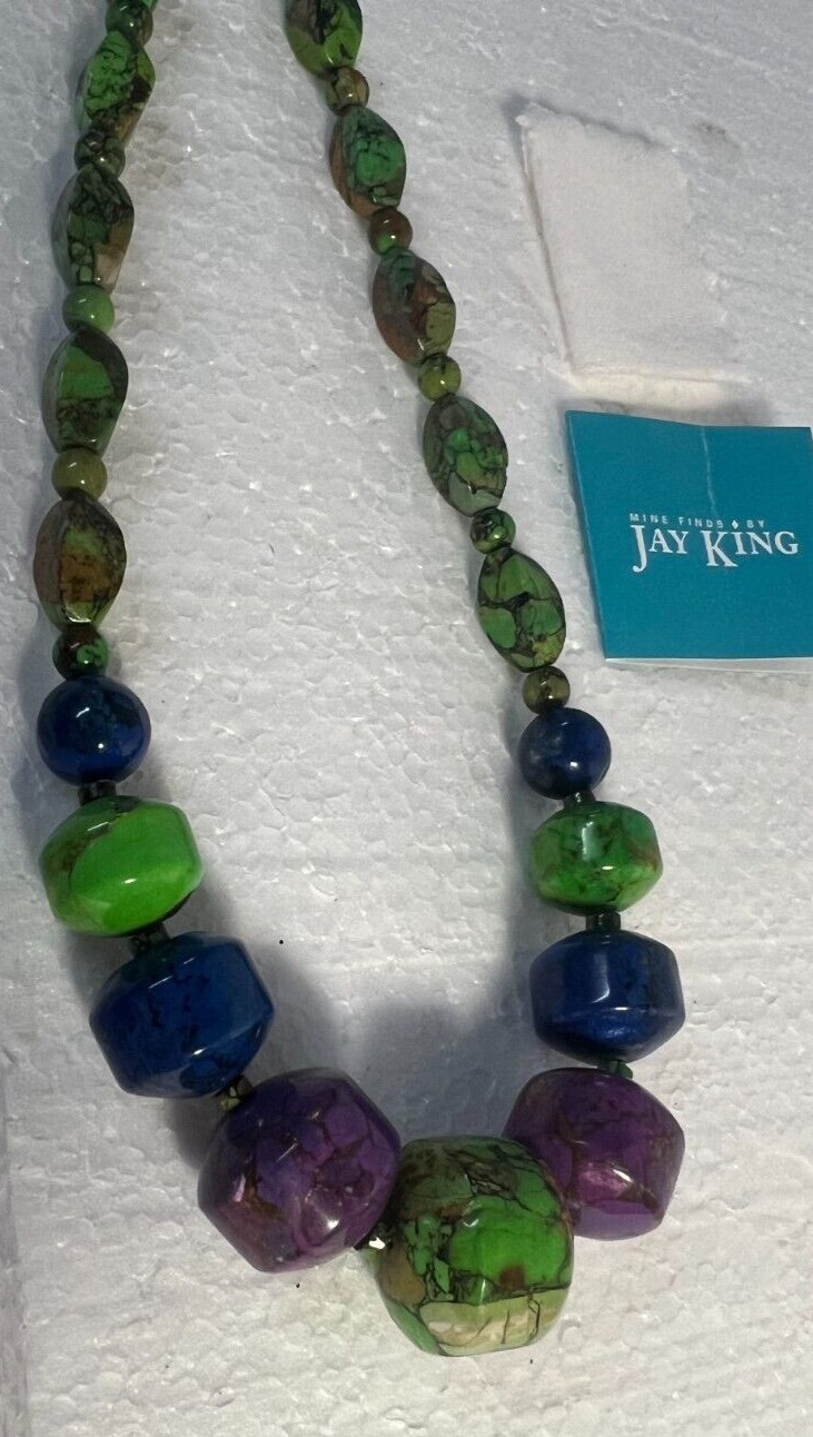 Jay King Purple Green Blue Turquoise 21″ Necklace Sterling Clasp/extender Chain