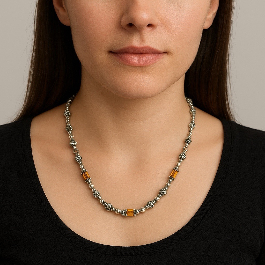 Lagos Caviar Silver & 18 Kt Gold Citrine Necklace