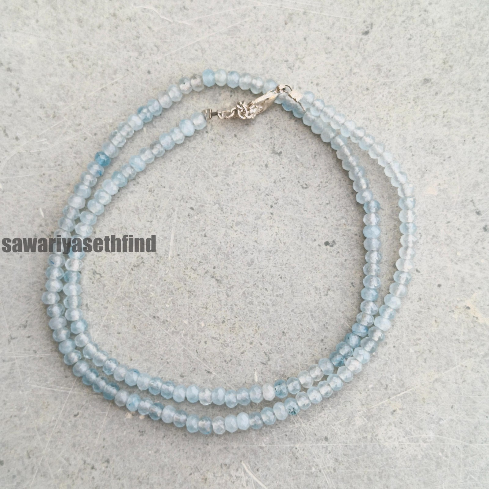 Aquamarine 4mm Faceted Rondelle Necklace, Minimalist Blue Gemstone Jewelry, Mar