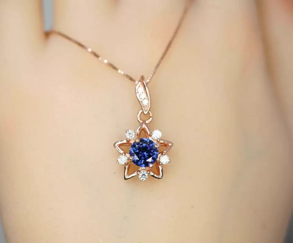 Trending 2Ct Round Cut Tanzanite/Diamond Women’s Star Pendant 14K Rose Gold Over