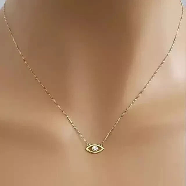 Real Moissanite 0.10 Ct Bezel Evil Eye Pendant Necklace 14K Yellow Gold Plated