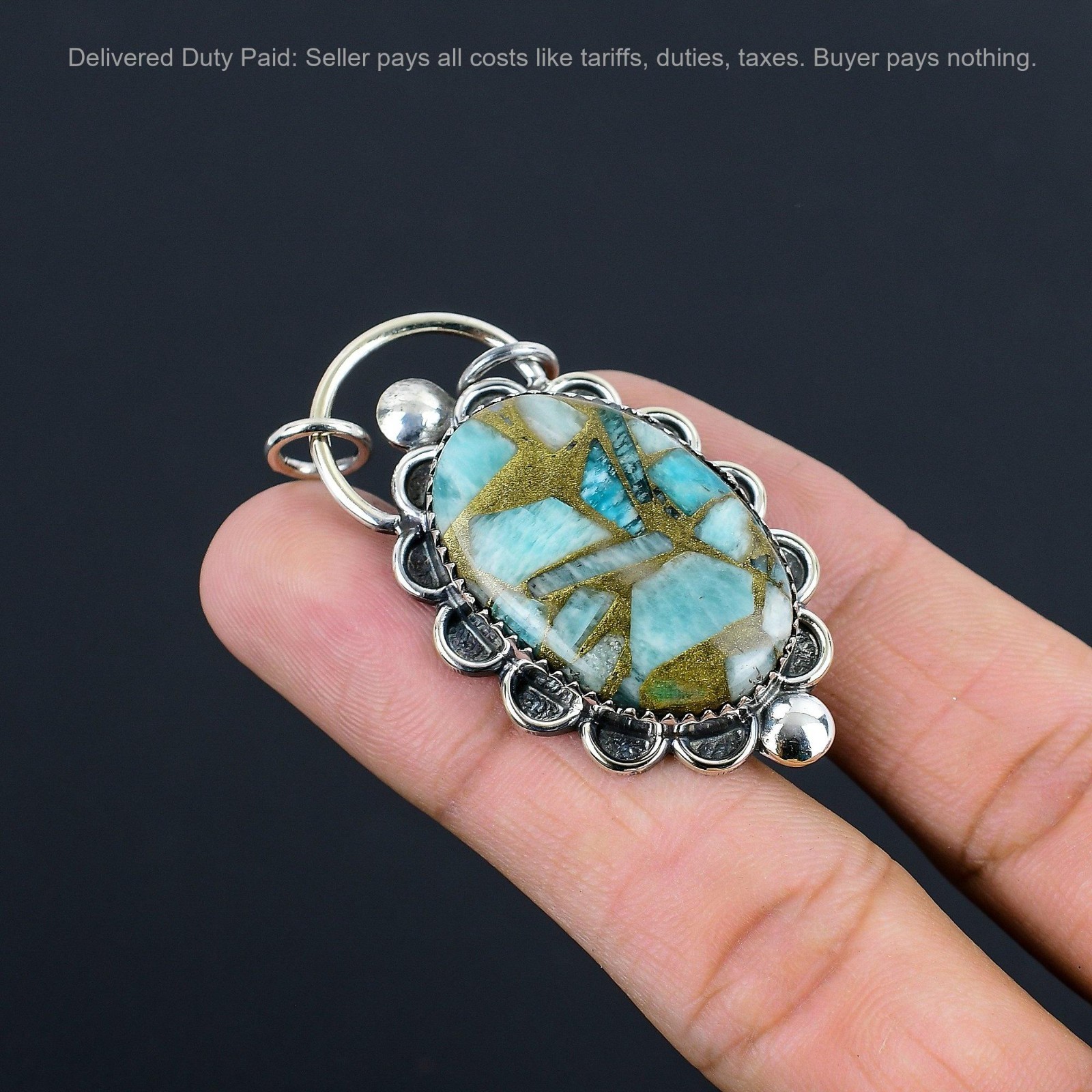 Natural Copper Amazonite Anniversary Birthday Wedding Trendy Pendant 925 Silver