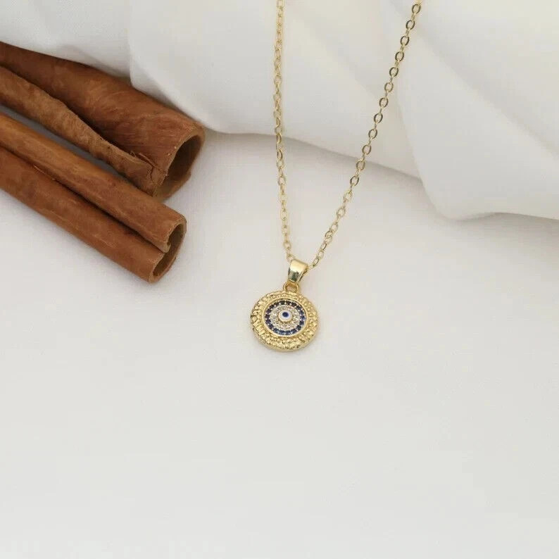 0.5Ct Lab Created Diamond & Sapphire 14k Yellow Gold Over Evil Eye Pendant Gift