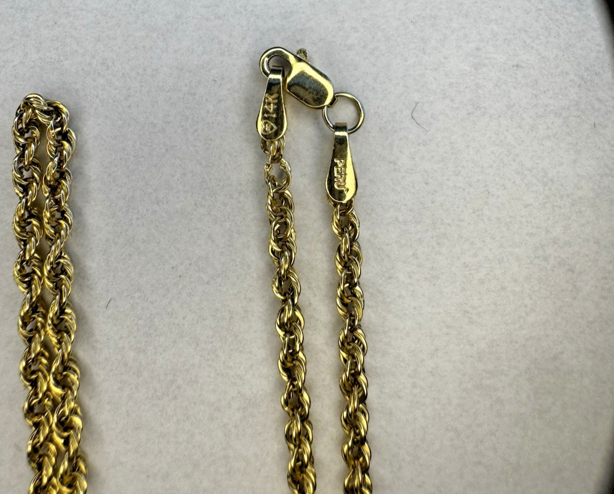 Vintage 14K Gold Rope Chain Necklace 21 in Solid Peru 585 Lightweight 2g EUC