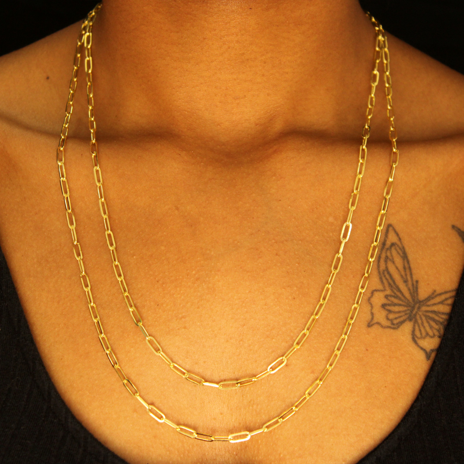 14k SOLID Gold Chain 3.5mm Necklace Paper Clip Chain 22″ 24″ – UNISEX Adult