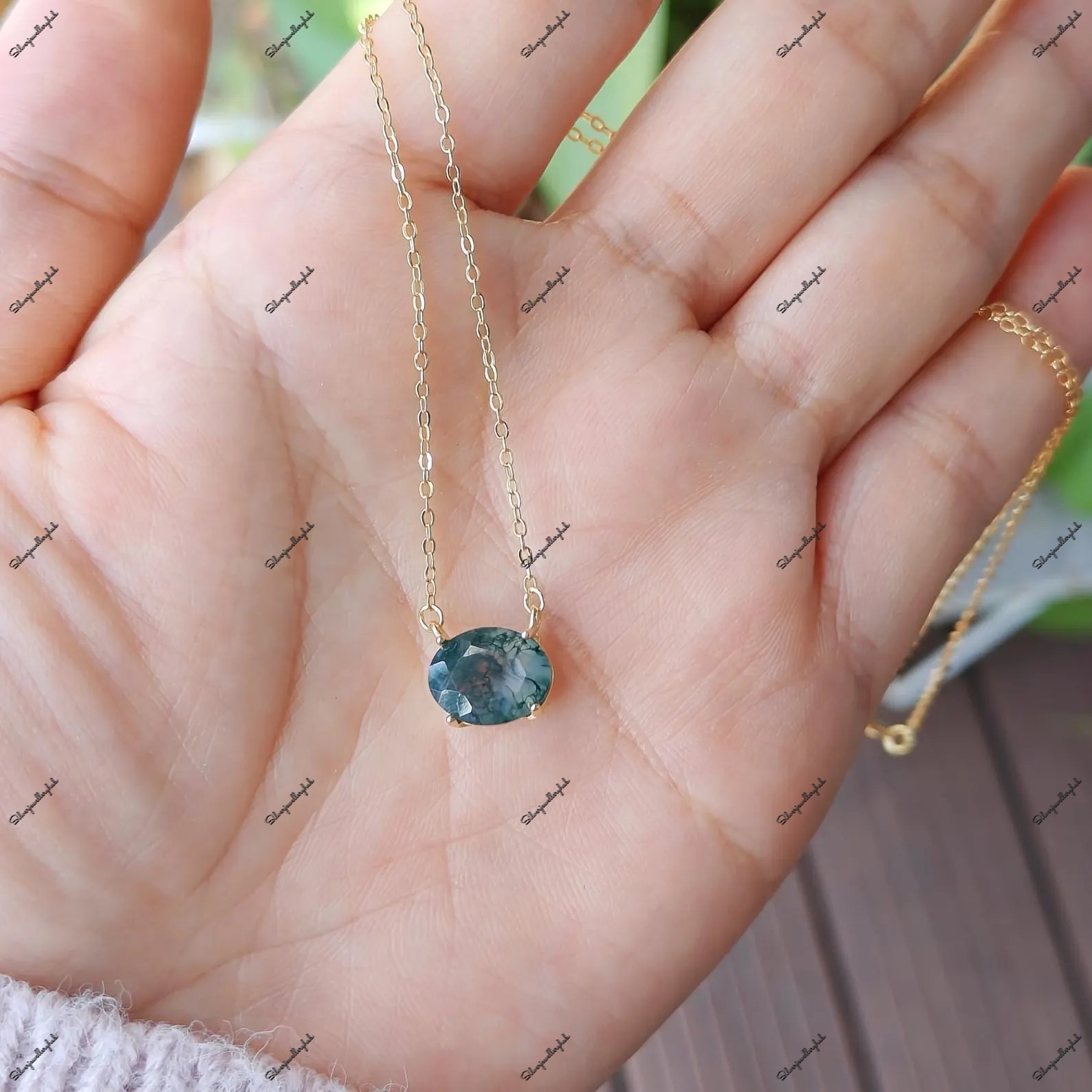 Oval Cut Green Moss Agate Gemstone Handmade 925 Sterling Silver Gift Necklace