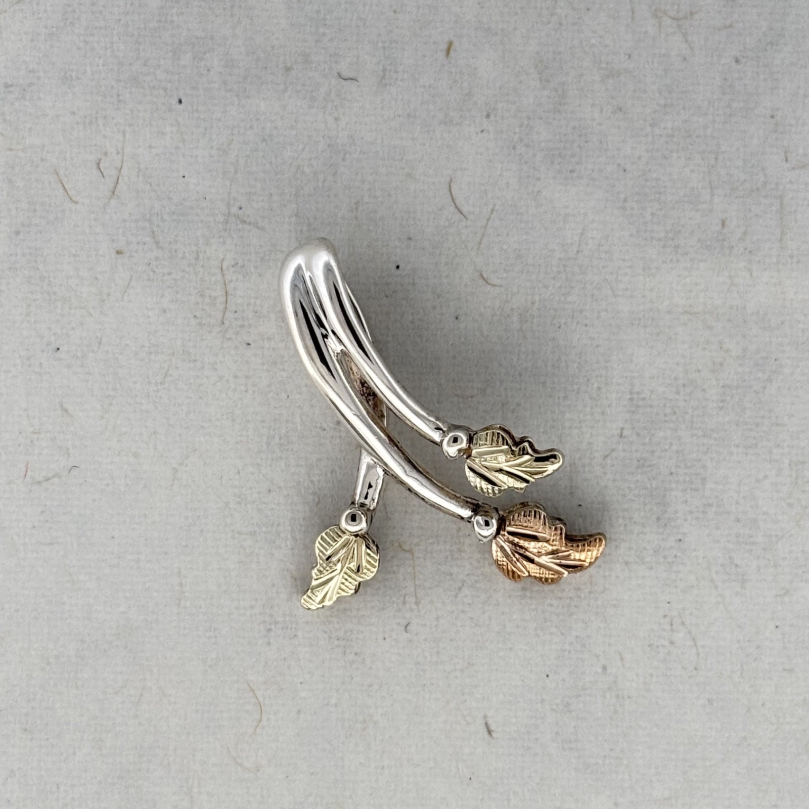 Small Sterling Silver 925 12k Gold Black Hills Gold Pendant Floral Leaf