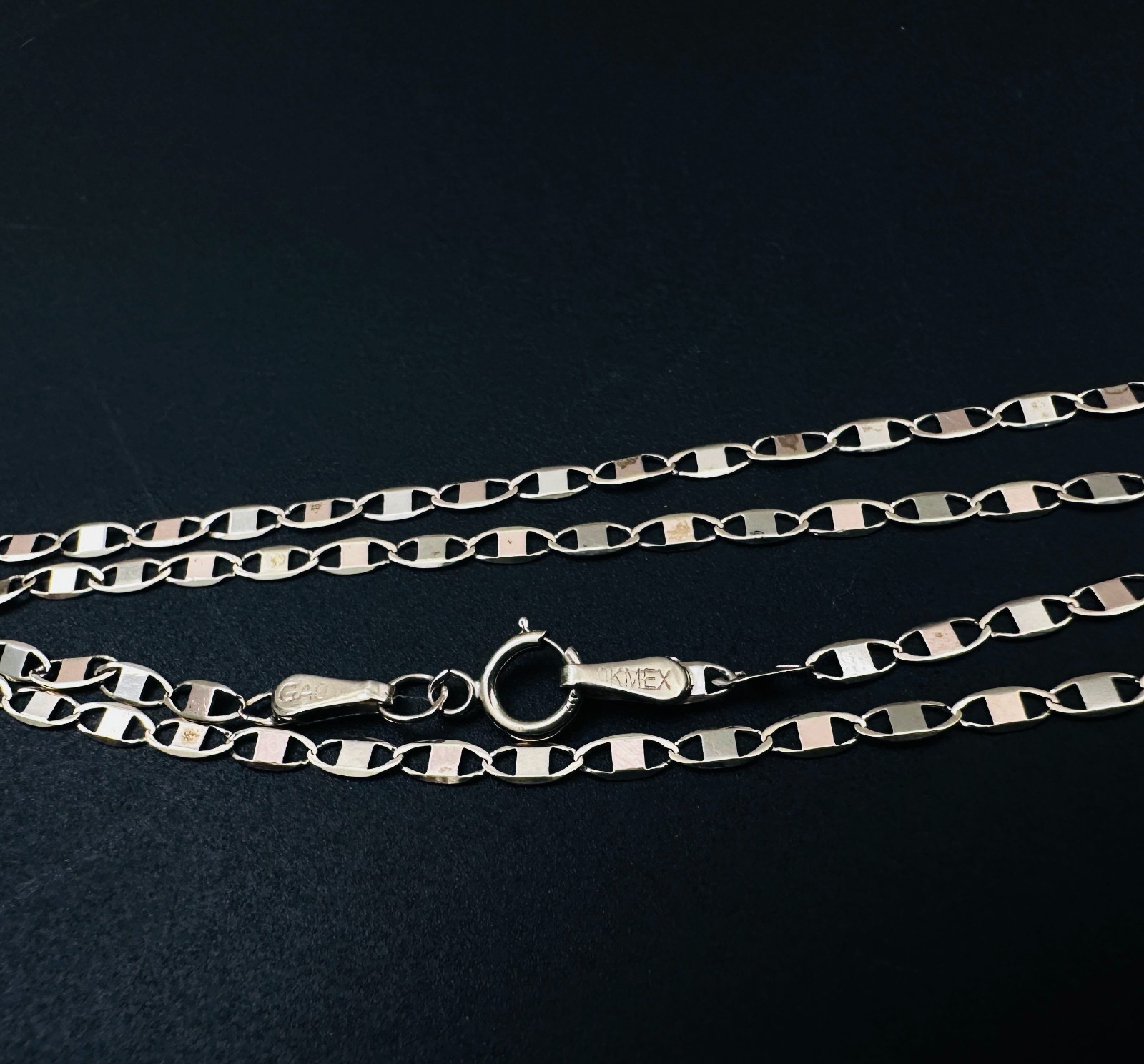 Solid 10K Multi-tone Gold Mariner Valentino Link Chain Necklace, 2.2mm, 18 7/8″