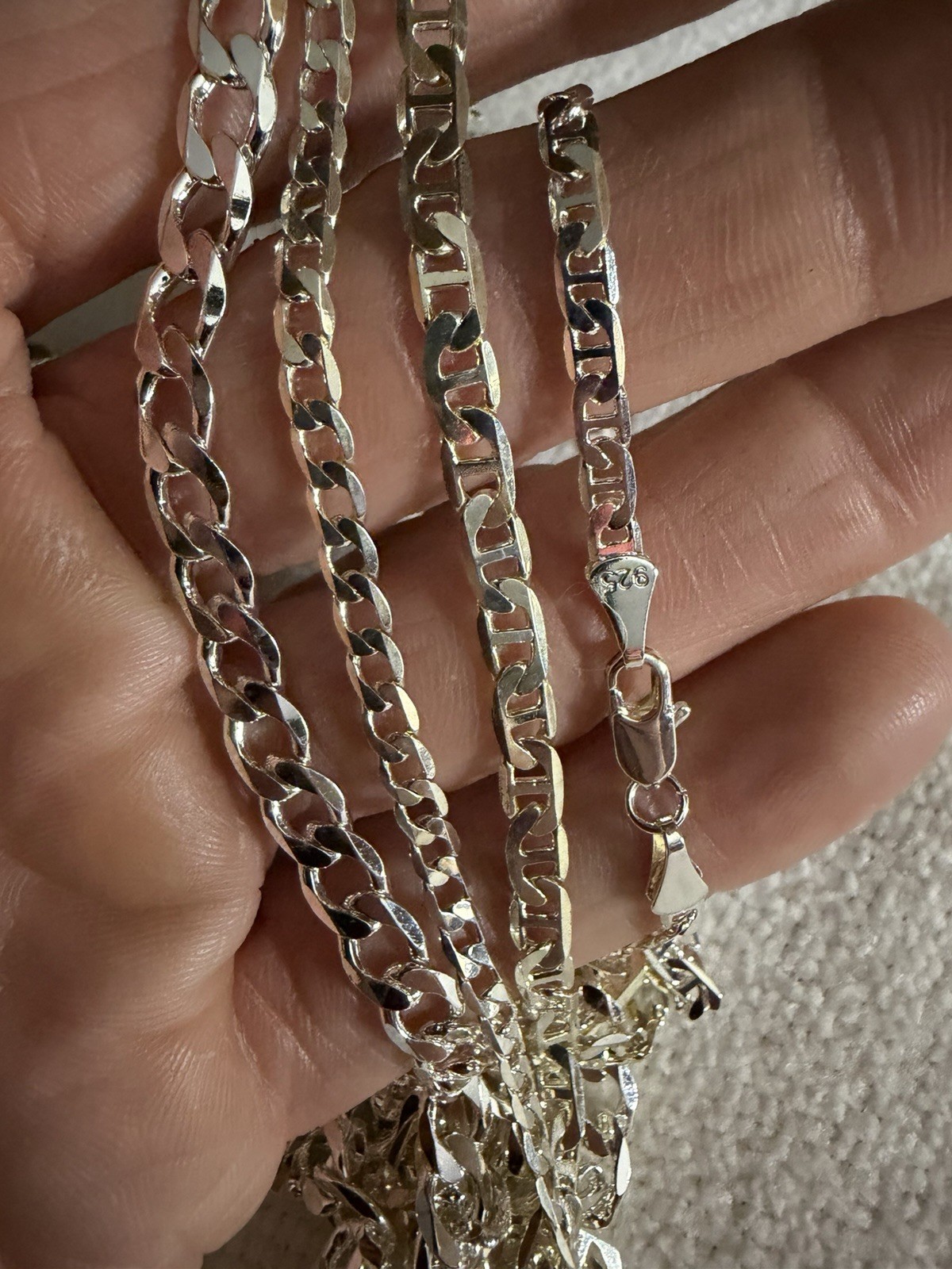 2-22” chains, 1-24” chain and 7” bracelet bundle, all 925 stamped