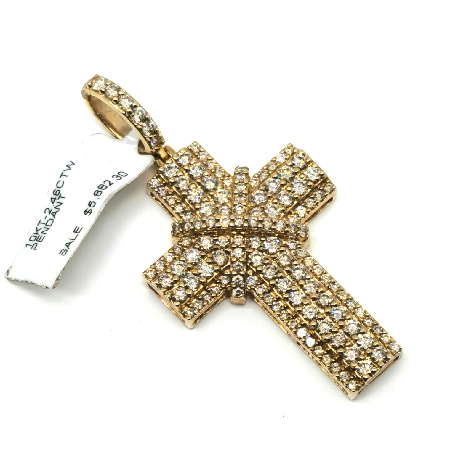 Solid Real 10K Yellow Gold 2.5 Ct Genuine VS/SI Clarity Diamond CROSS Pendant