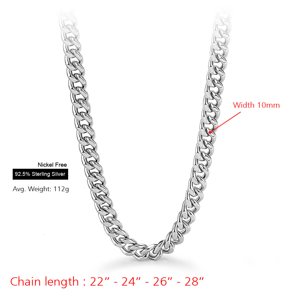 925 Sterling Silver 10mm Miami Cuban Link Chain Men’s Necklace w/ Box Lock Clasp