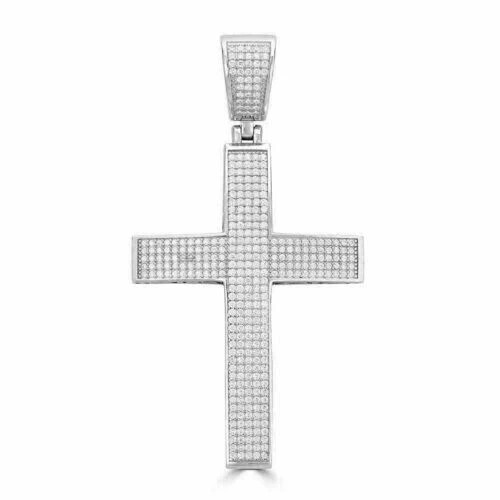 3Ct Lab Created Diamond Round Cross Pendant Chain 14K White Gold Silver Plated