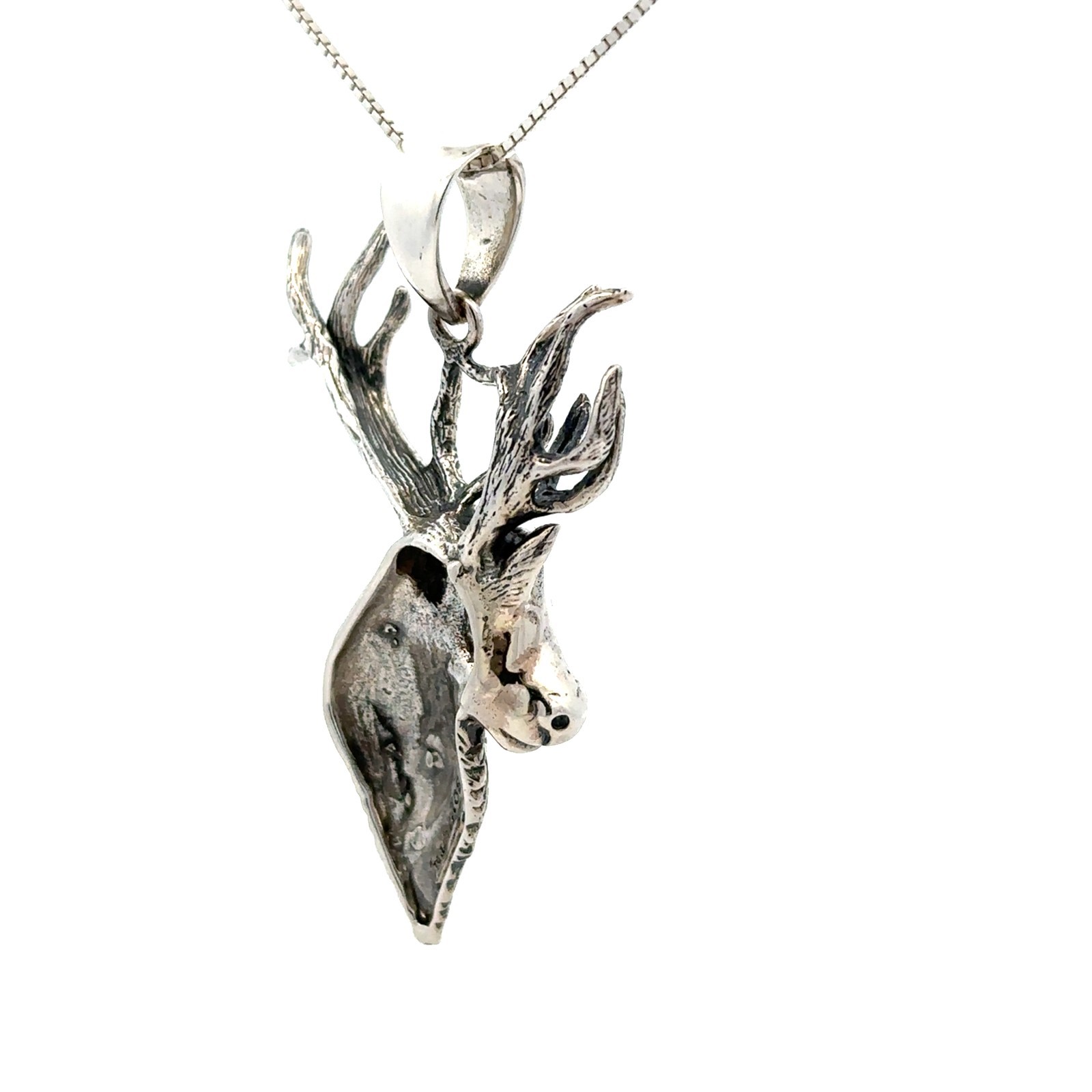 Sterling Silver Elk Head Pendant (1 1/2 x 2 1/4 Inch)