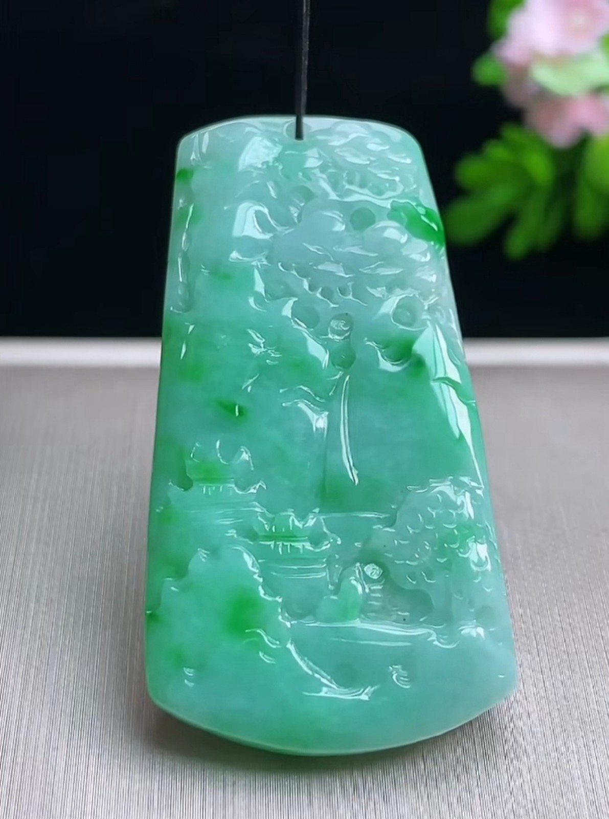 Untreated Myanmar Burma Green Jade Grade A Jadeite Landscape Painting 0628