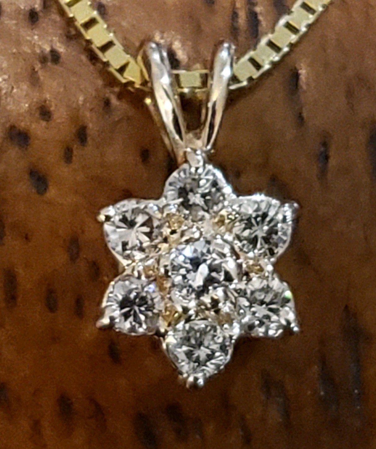 Natural Diamond Necklace 14k Yellow Gold 7 Diamond Cluster.25 Carats