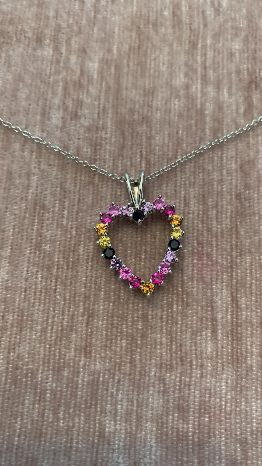 Multicolor Rainbow Pink Gemstone Heart Pendent With Chain 925