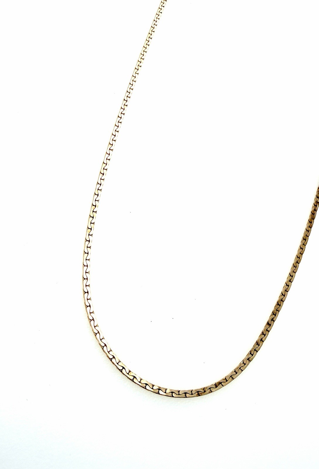 12K Yellow Gold Filled Chain Necklace 3.2g Flat Box Curb Dense Texture 16”