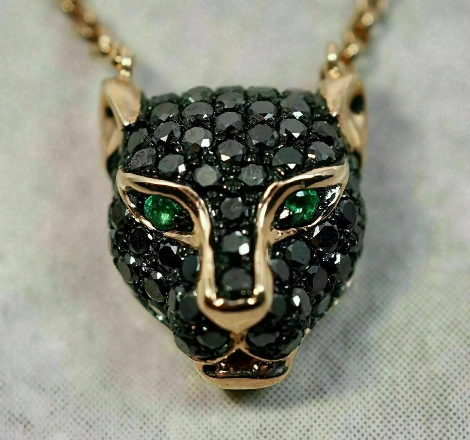 1 Ct Round Cut Lab Created Black Diamond Panther Pendant 14K Yellow Gold Plated