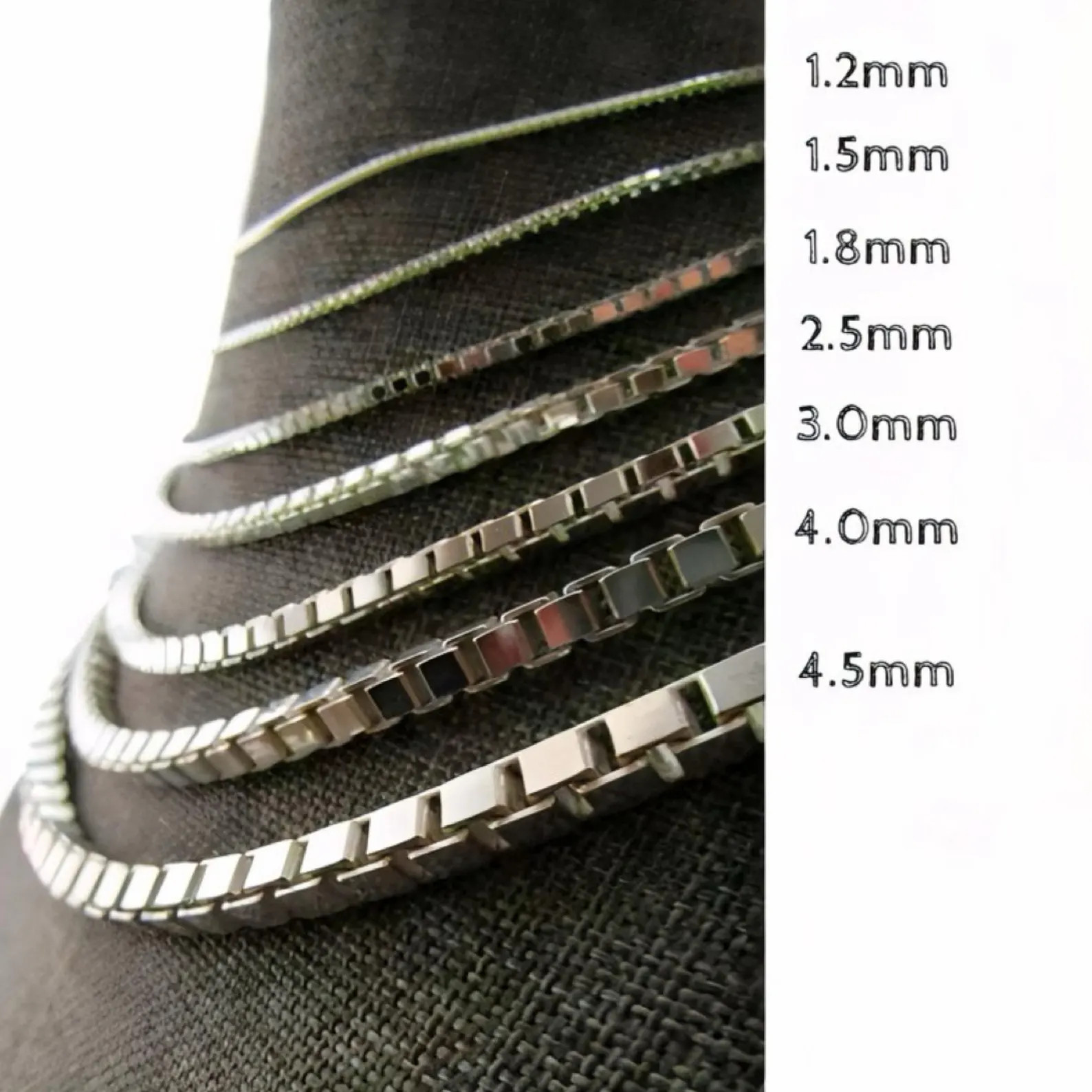 Sterling Silver Box Chain Necklace 1.2mm-4.5mm 16-36 inch Square Box Italian 925