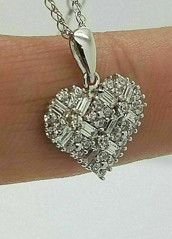 2Ct Round/Baguette Cut Lab Created Diamond Cluster Pendant 14K White Gold Finis