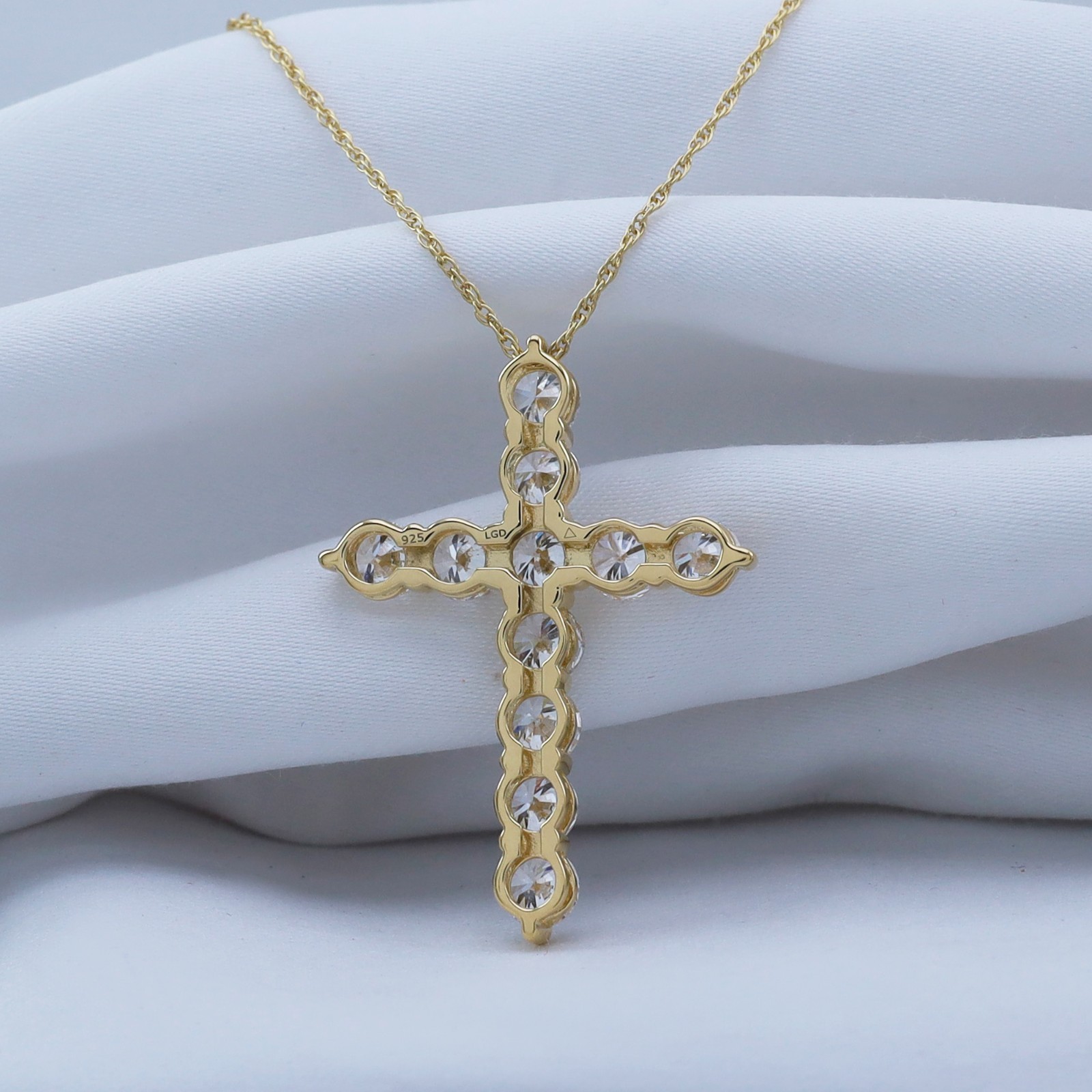 3.00 Ct TW Lab Grown Diamond Cross Women’s Necklace 14K Yellow Gold Clad