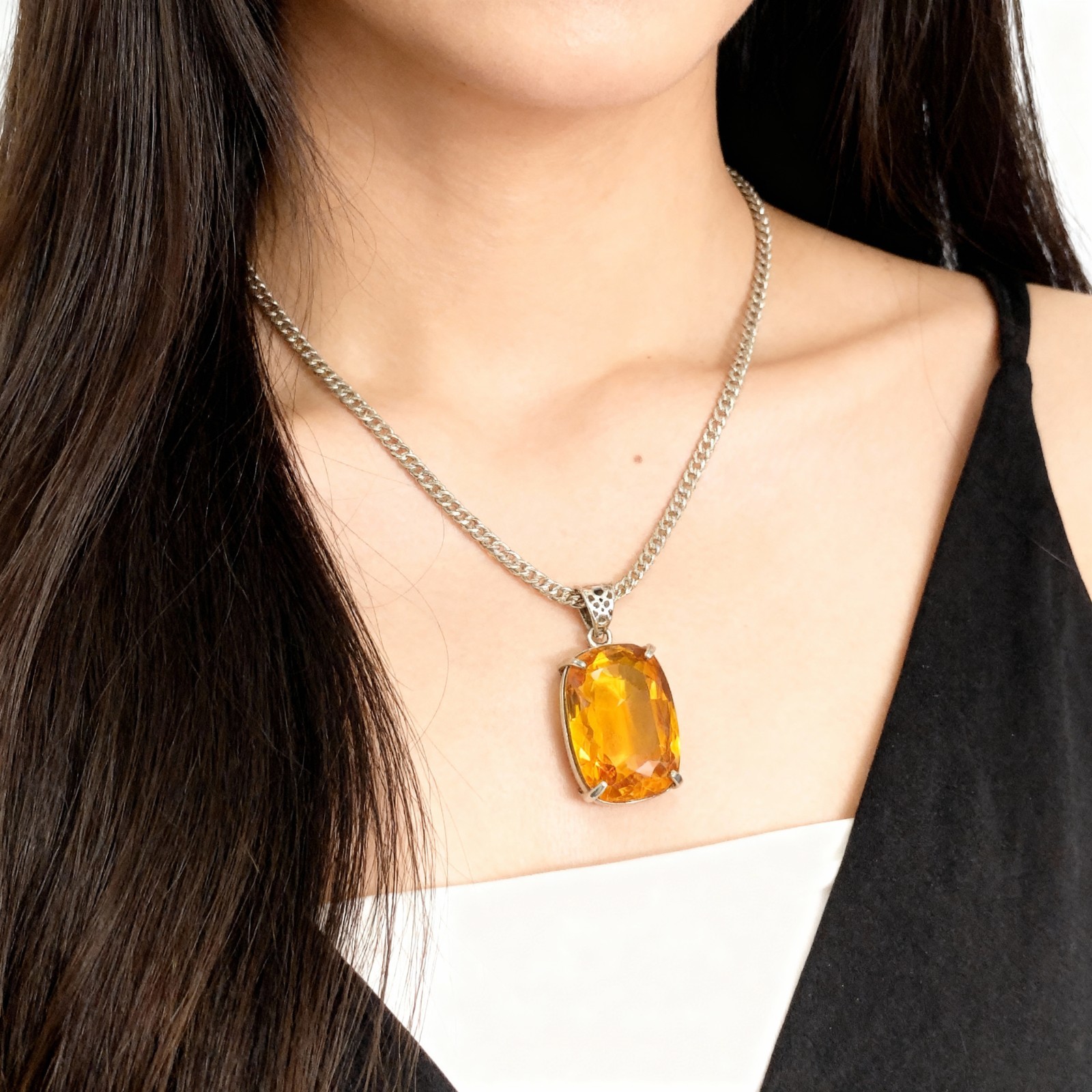 Natural Yellow Sapphire Pendant | 100-110 Ct Handmade Cushion Cut Necklace