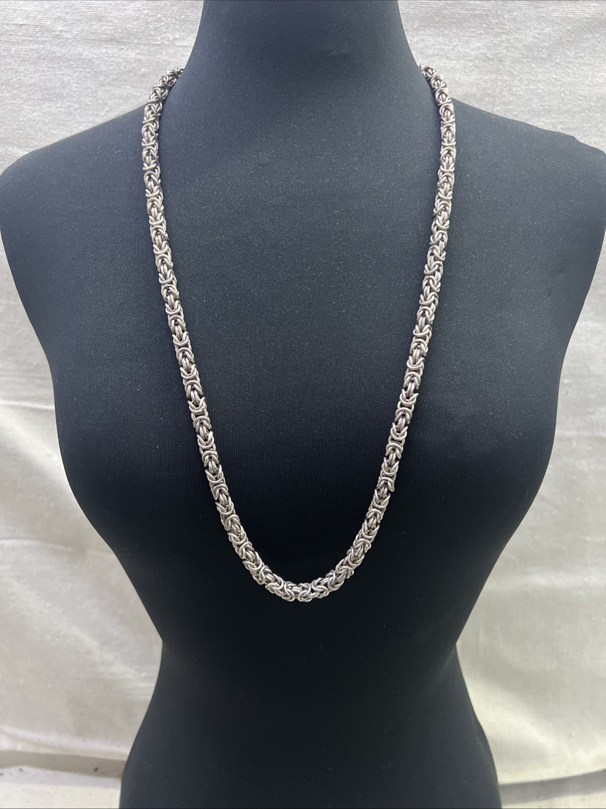 Sterling Silver 7.5mm Thick Byzantine Link Chain Necklace 78.6g /32in