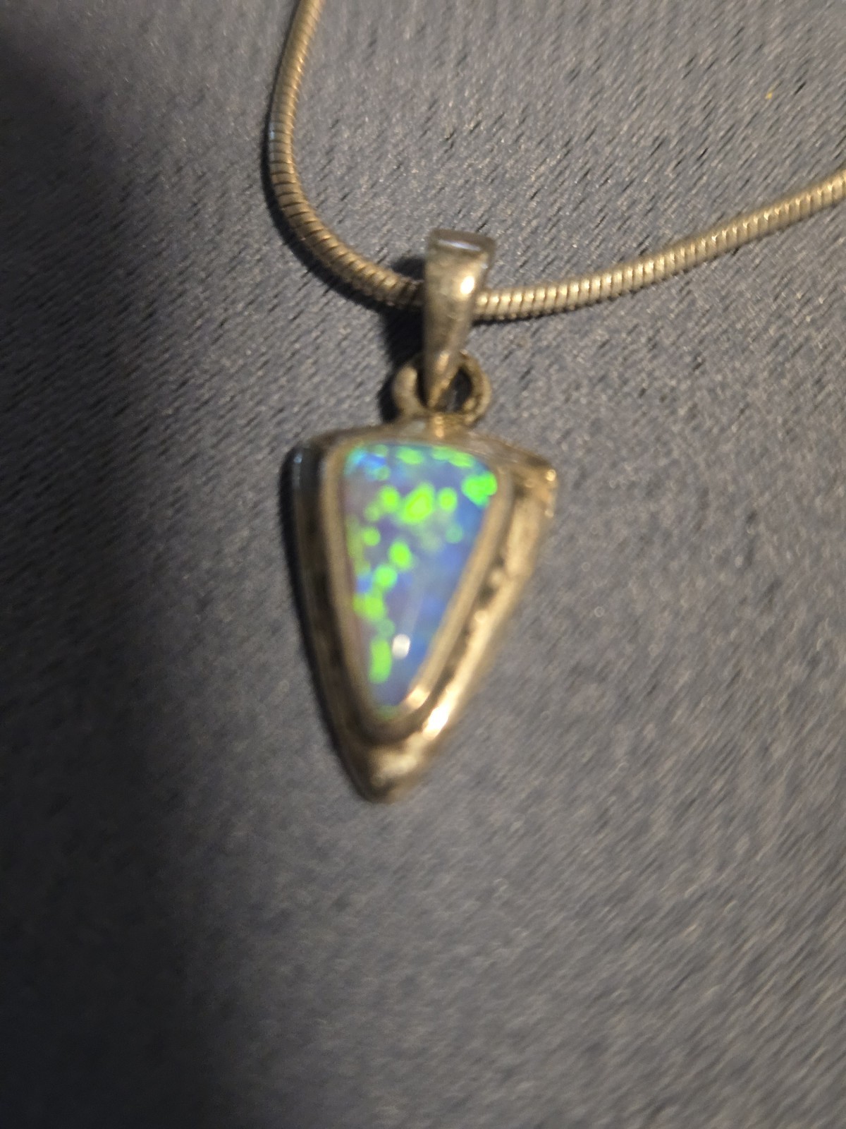 Vintage Designer Indigo Sterling & Jelly Opal Pendant 5/8″ Long 3/8″ Wide