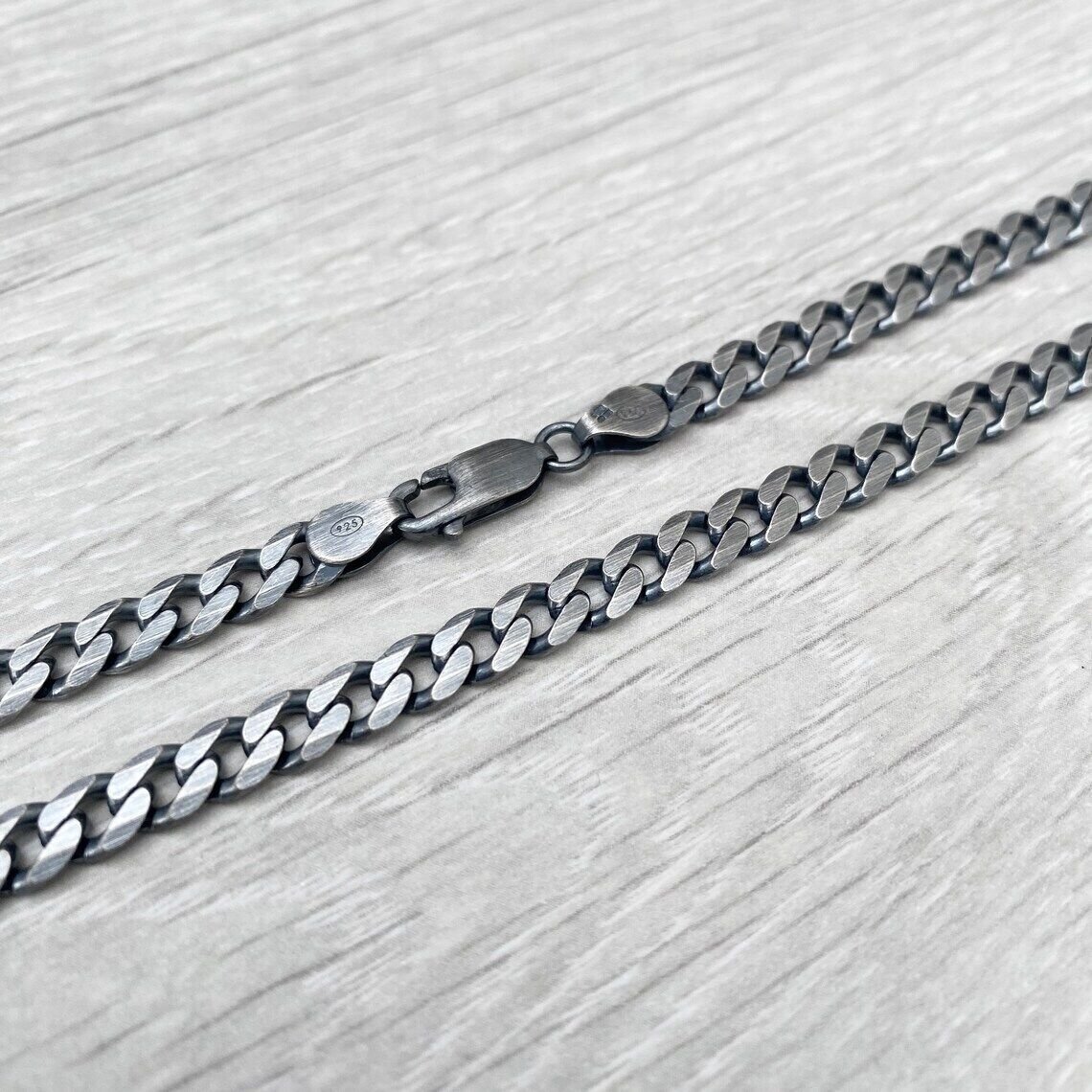 925 Sterling Silver Italian Solid Flat Cuban Curb Link Chain 5.7mm, Gunmetal