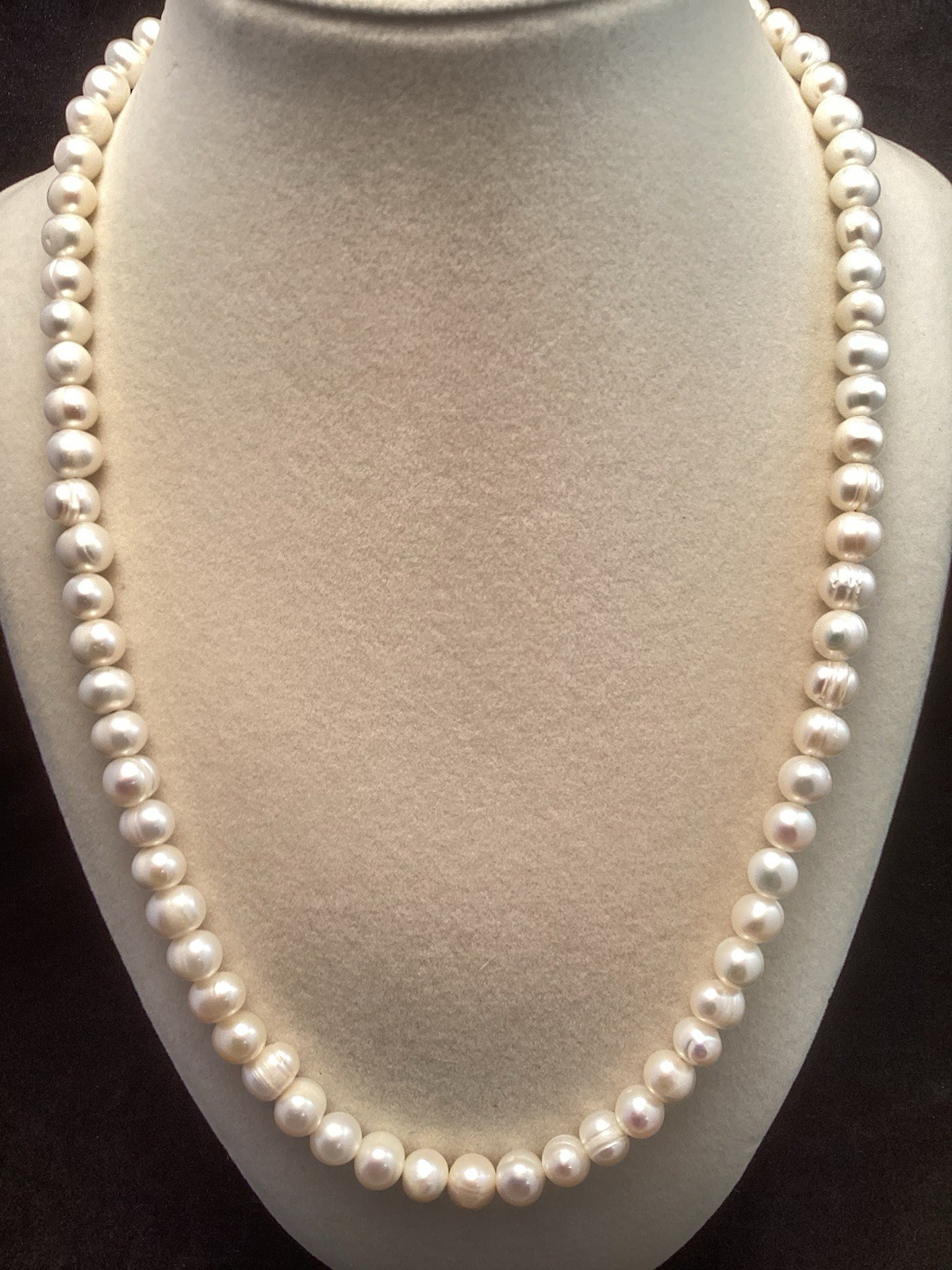 Handmade Sterling Silver White Cultured Freshwater Pearl Necklace 20.5-21.5”