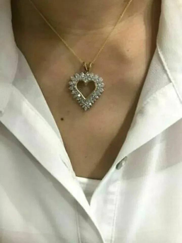 3Ct Round Diamonds Heart Shape Women’s Pendant 14K Yellow Gold Finish Free Chain