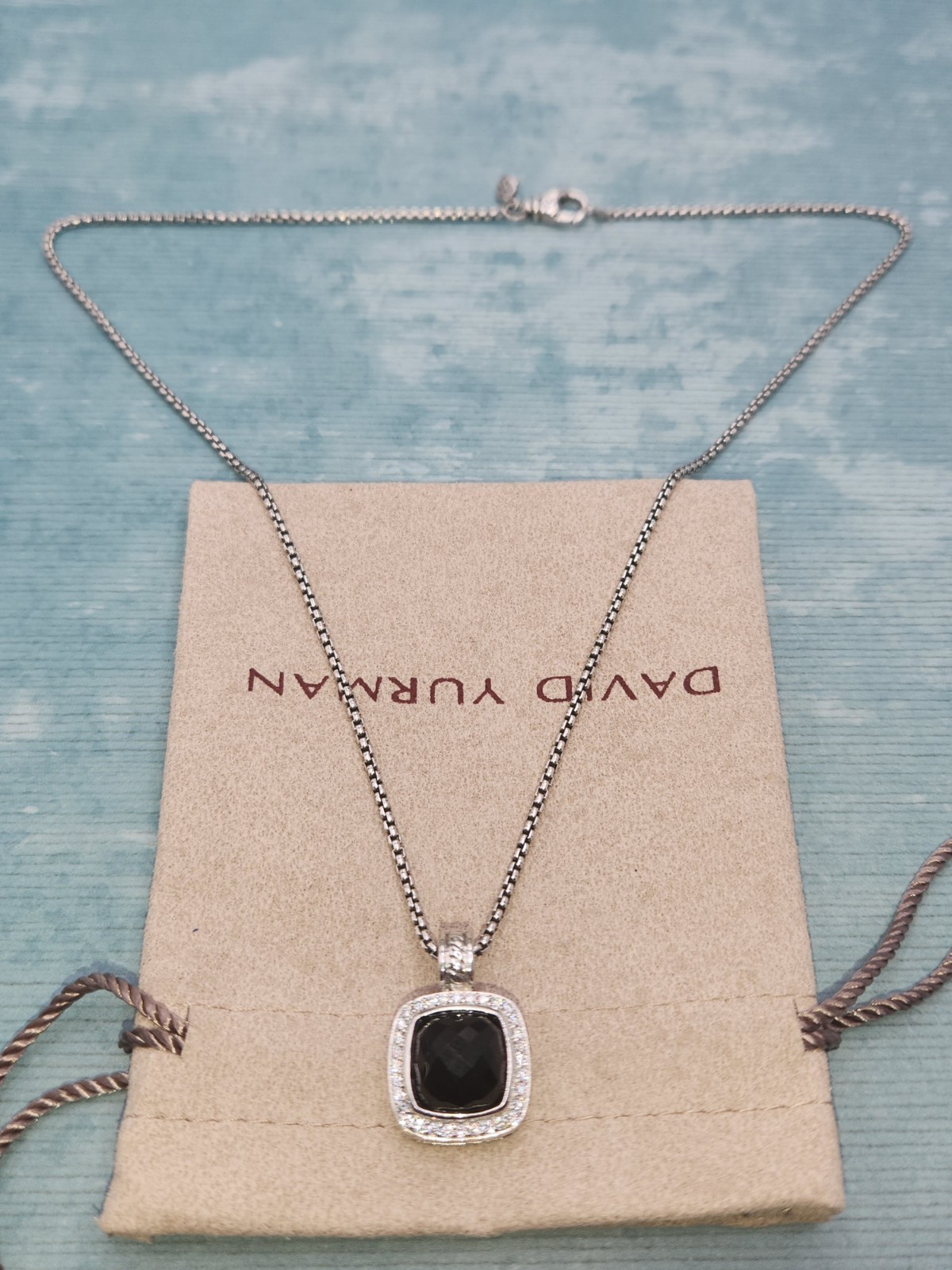 David Yurman 925 Sterling Silver Black Onyx pave 16mm albion Necklace 18″