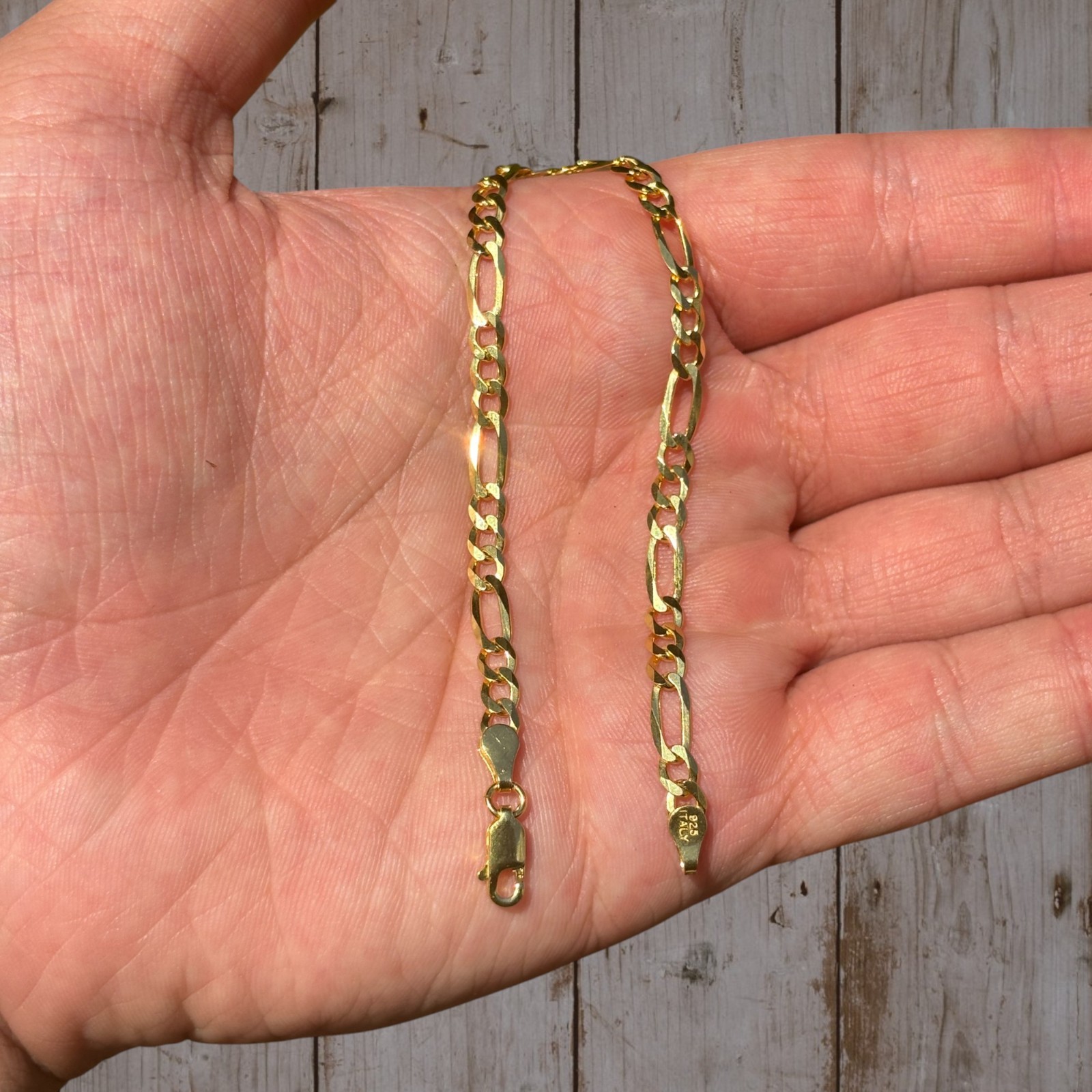 4mm Figaro Bracelet Link – Real Solid 925 Sterling Silver Or 14k Gold Vermeil
