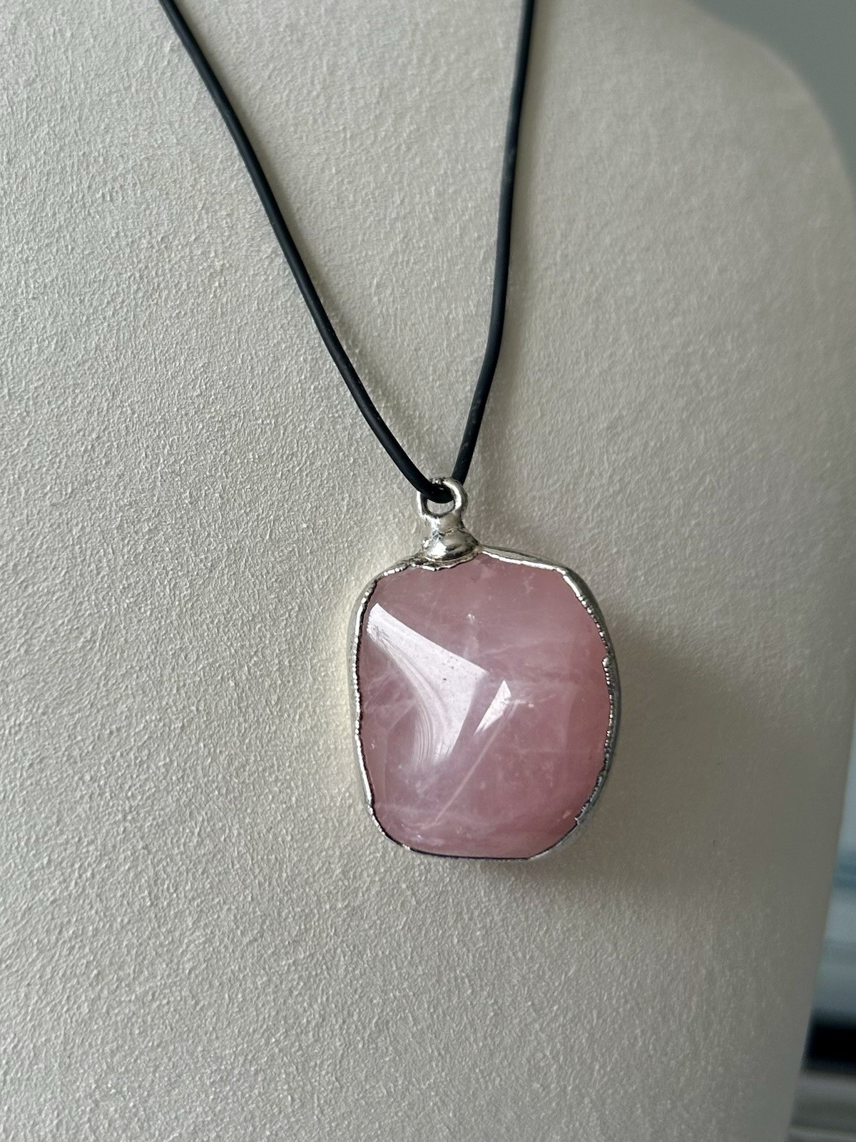 Rose Quartz Quartz Pendant Set In Sterling Silver 1 3/8”