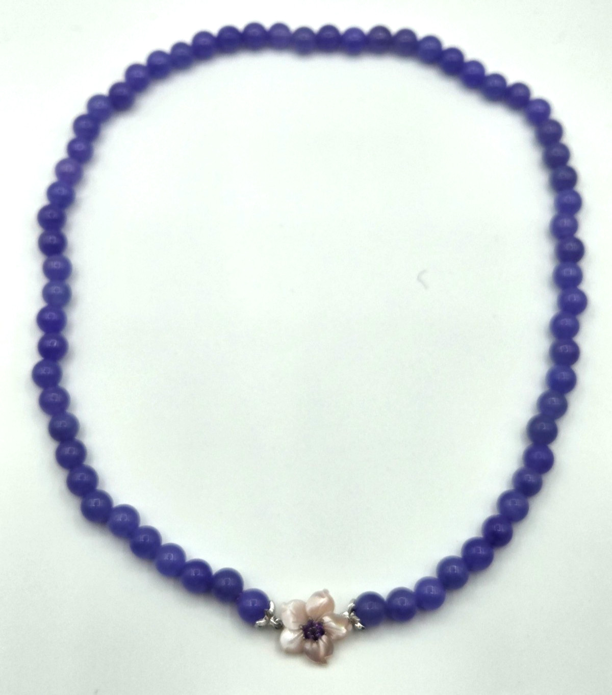 Jardin Collection Mother of Pearl, Purple Jade Carved Flower & Amethyst Necklace