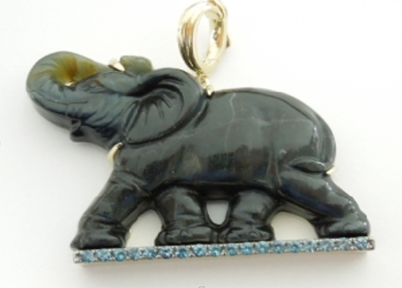Rarities Black Tiger’s Eye and Blue Topaz Elephant Enhancer Pendant NO CHAIN