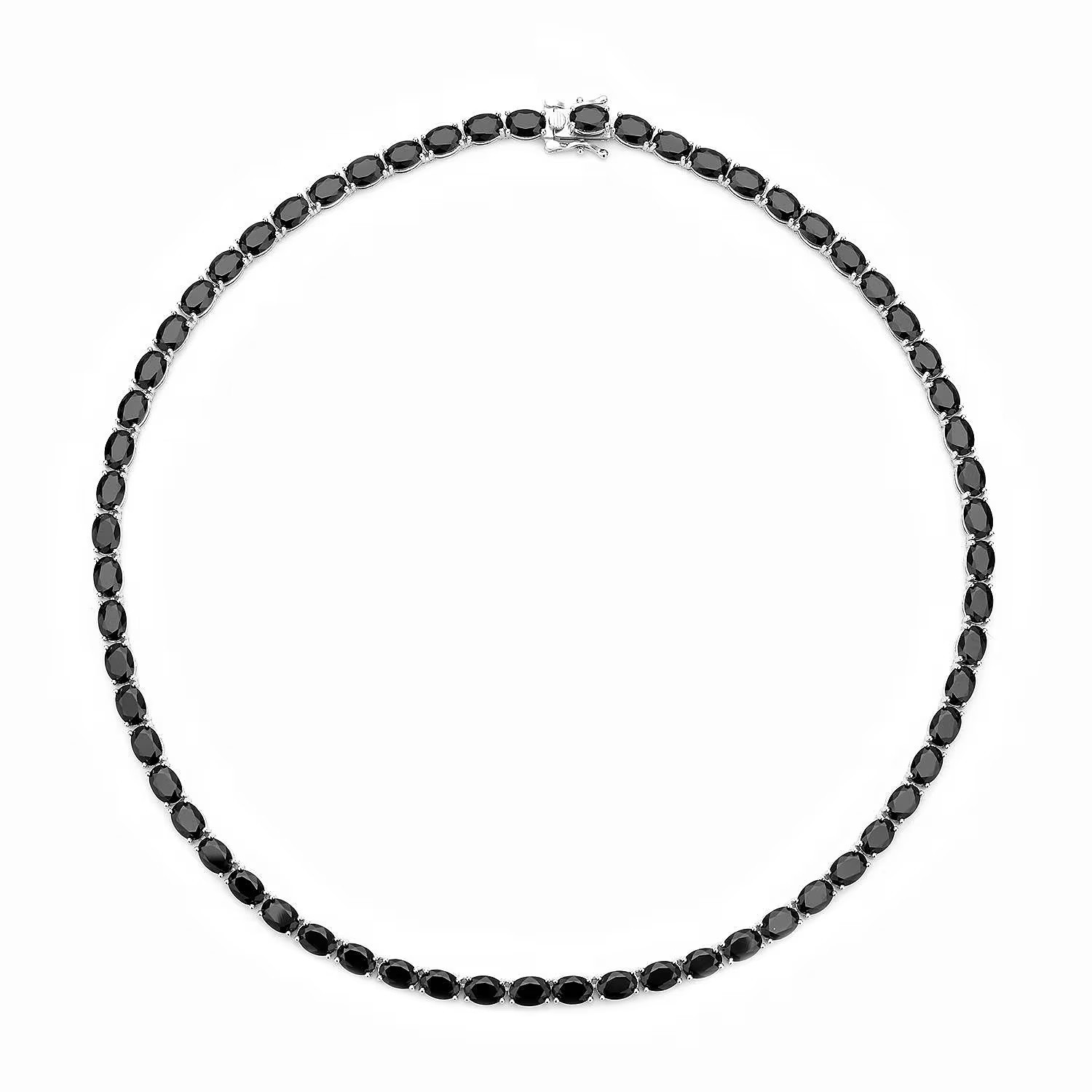 18K White Gold Finished Over AA+ Pure Black Onyx Tennis Necklace In 925 Silver A