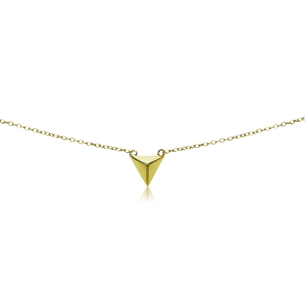 Yellow Gold Flash 925 Silver Polished Triangle Pyramid Dainty Choker Necklace