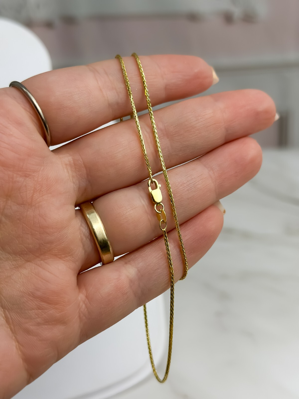 14k Gold 1.2mm Chain Franco Necklace 16″ For Unisex Adults, Chevron Link, Italy