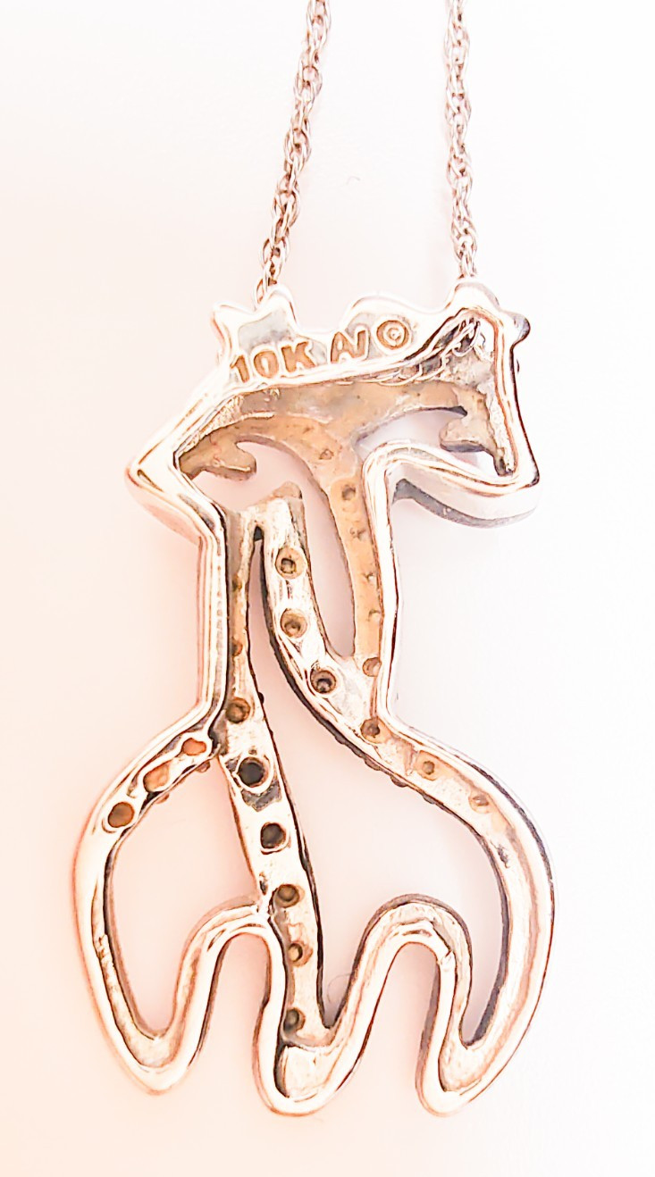 10K White Gold Black & White Diamond Giraffe Necklace Pendant 19″ AV Andin Zales