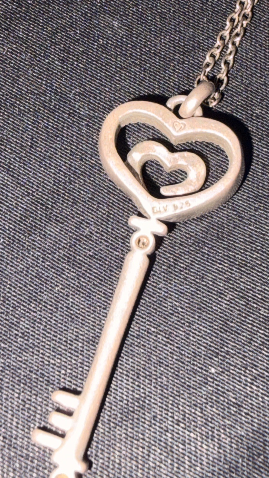 Vintage 925 Sterling Silver slv Diamond Skeleton Key Pendant Maker Mark On Back