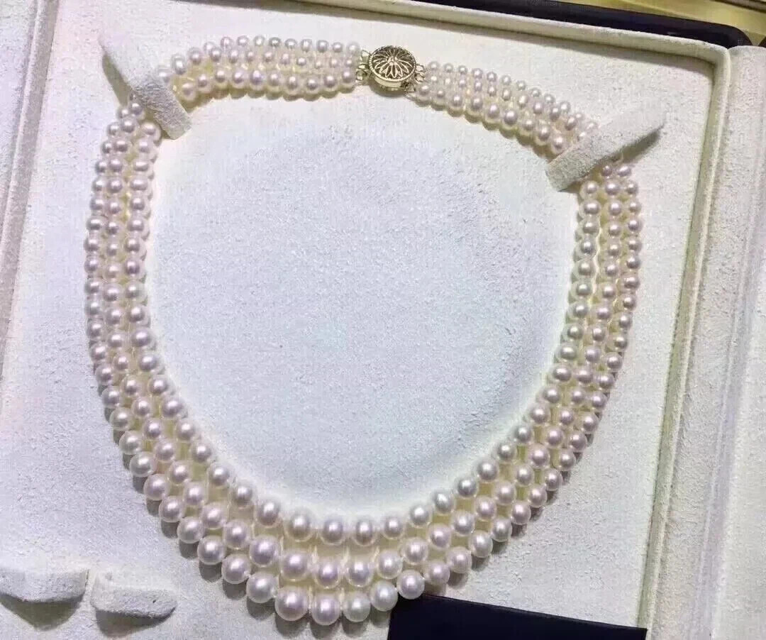 triple strands 7-9 mm south sea white pearl necklace 18″19″20″ s925