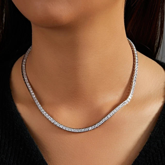45 ct Lab Created Princess Cut Diamond 14K White Gold Plated 4mm Tennis Necklace