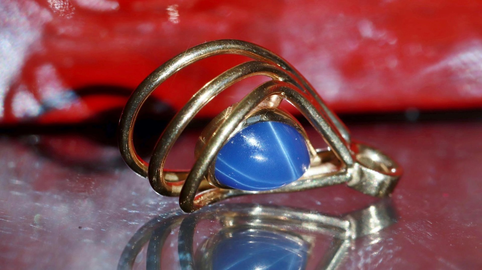 14k yellow gold pendant 1.45ct lab created blue star sapphire charm 2.45gr N3738