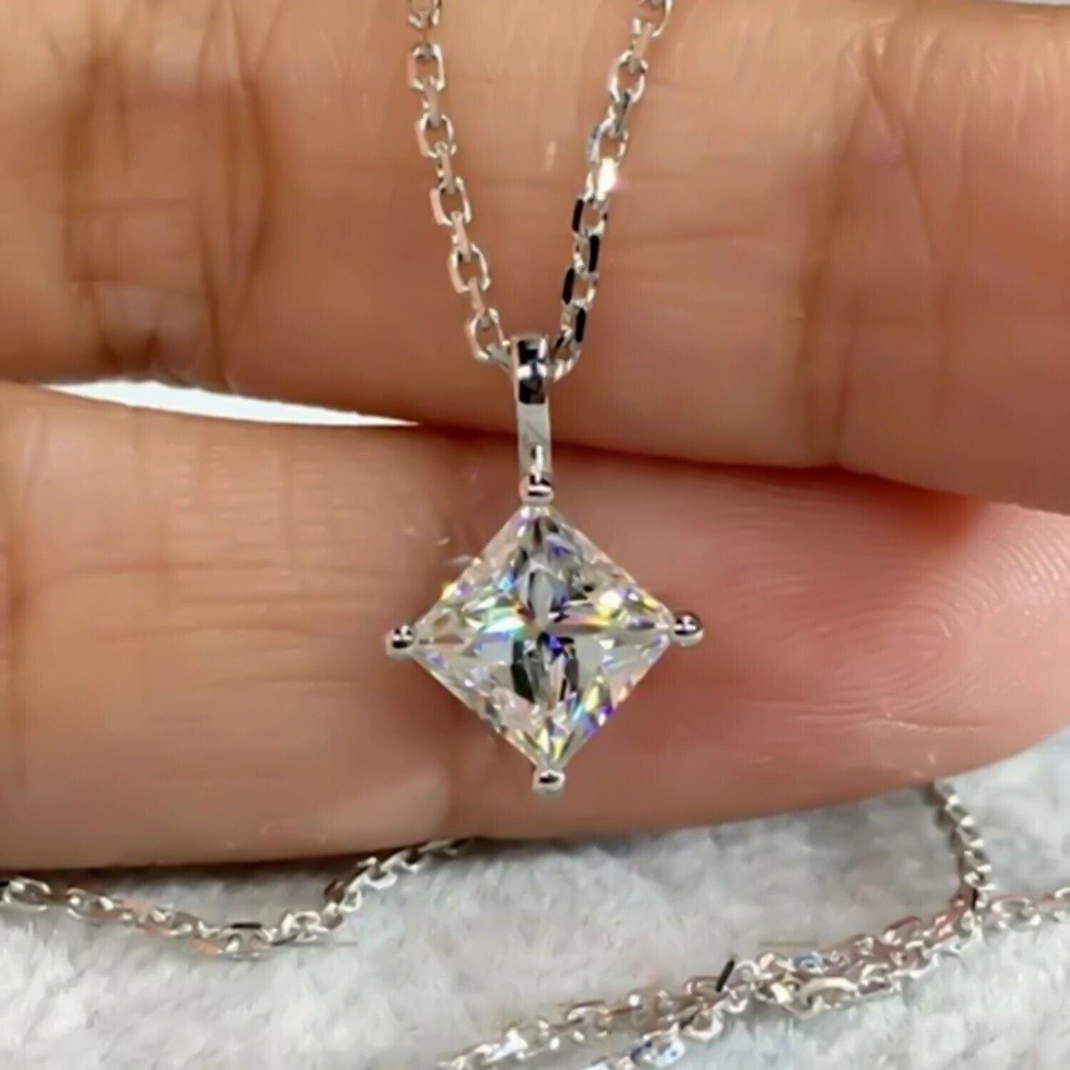 3.50 Ct Princess Cut White Diamond Pendant in 925 Silver Birthday Gift