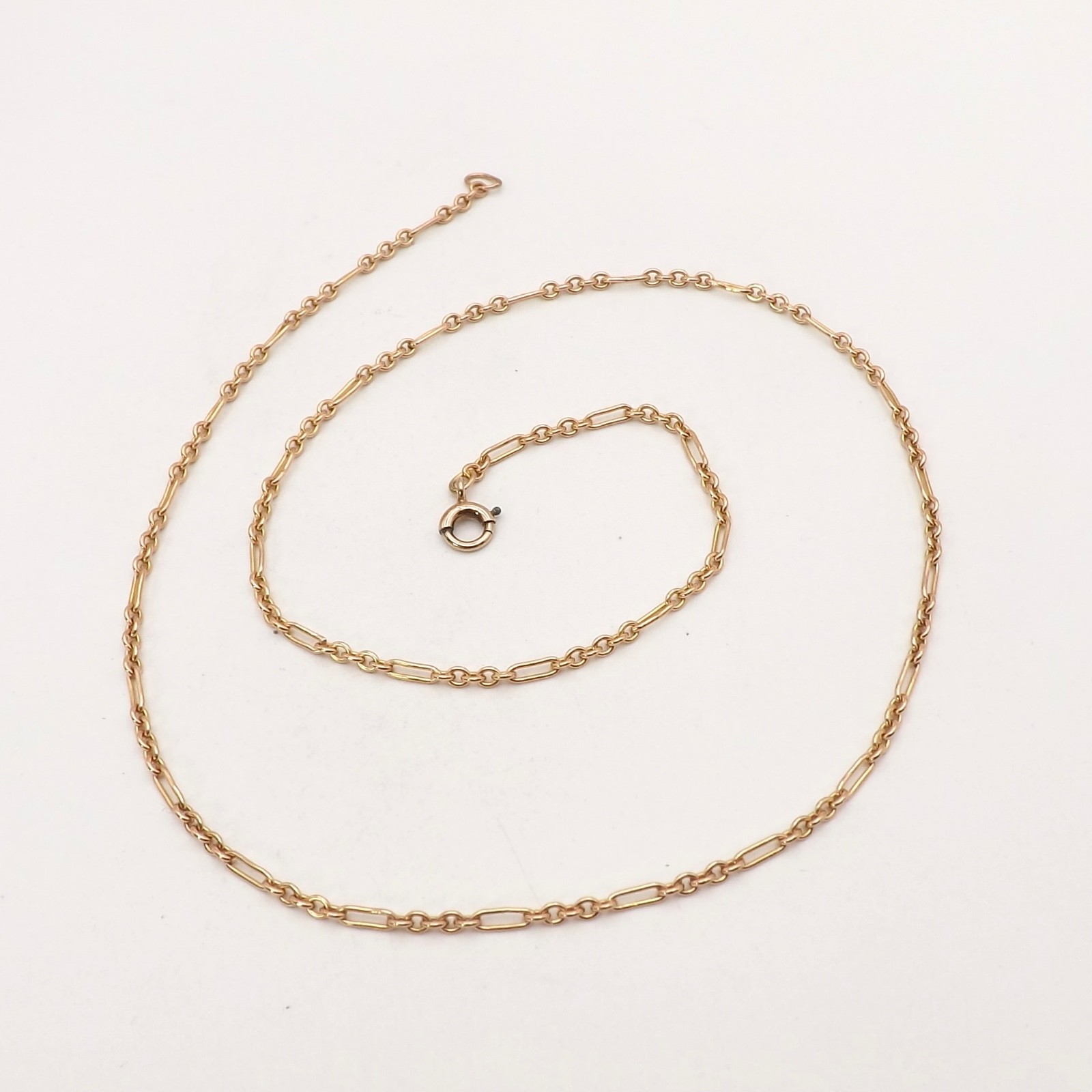 Solid 10k Rose Gold Art Deco Oval Round Cable Link Chain Necklace 15in