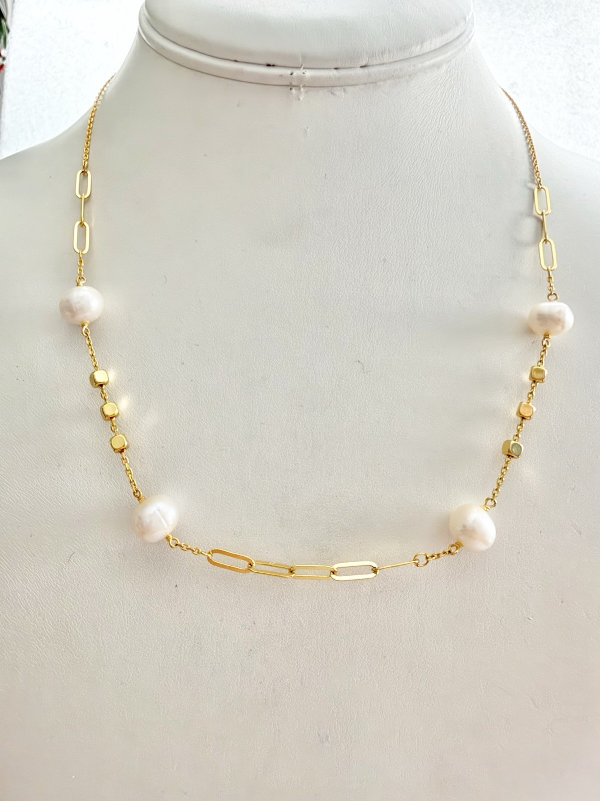 925 Sterling Vermeil & Genuine 7.5mm PEARL FIC Franklin Import Co 18” Necklace 6