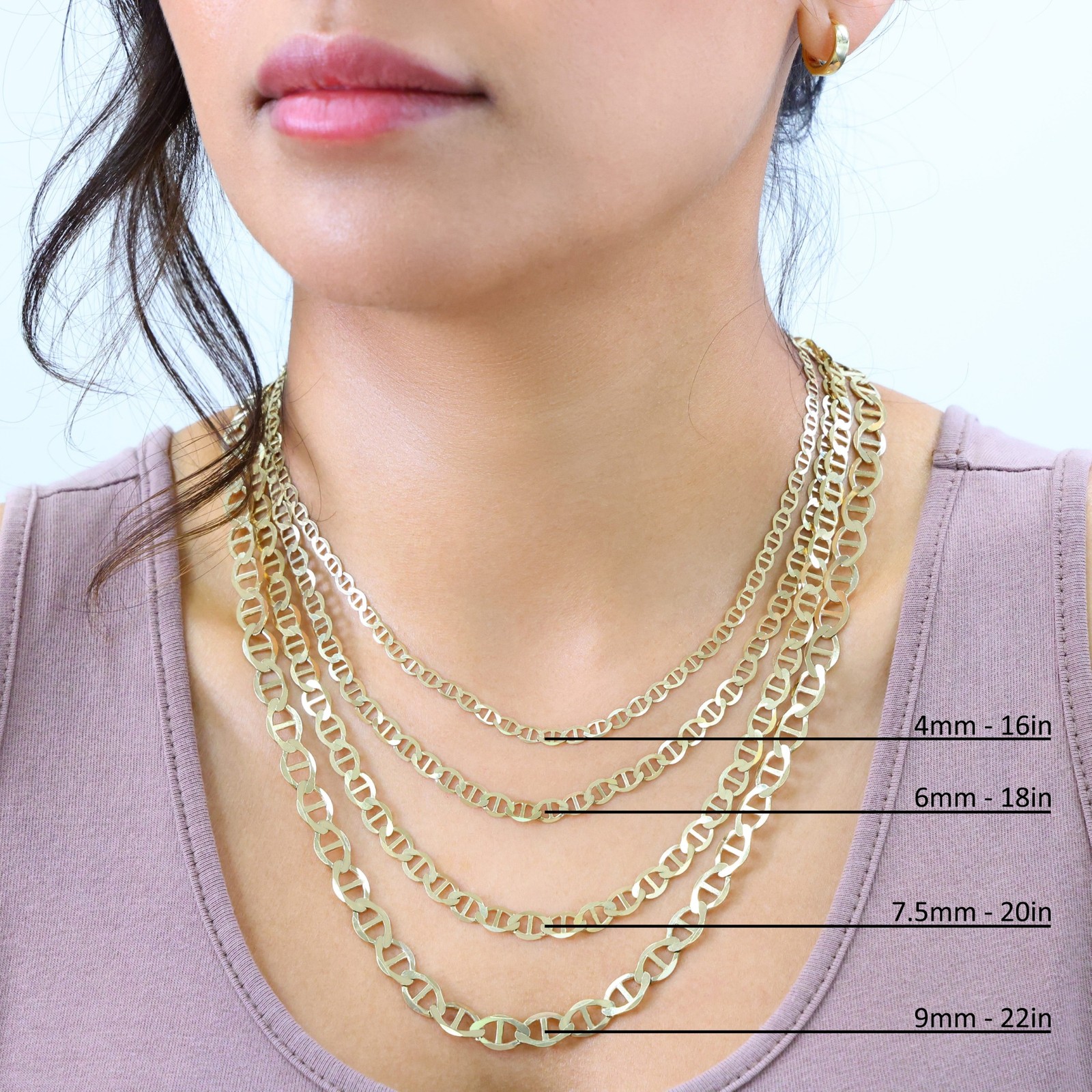 14K Yellow Gold Solid 2mm-7.5mm Mariner Anchor Flat Link Chain Necklace 16″- 30″