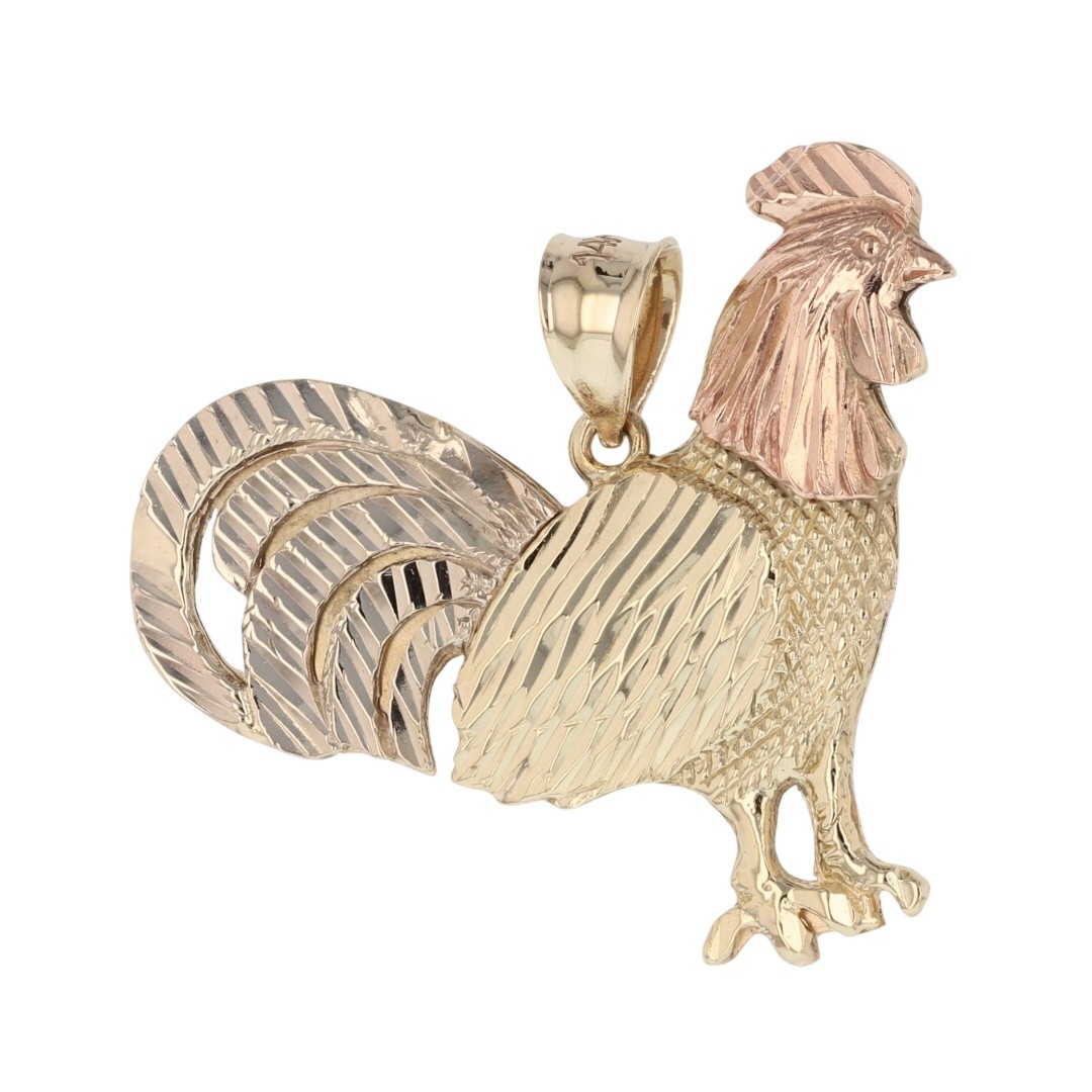 1.25″ Rooster Shaped Pendant without Chain 14k Multi-Tone Gold 7.87 Grams